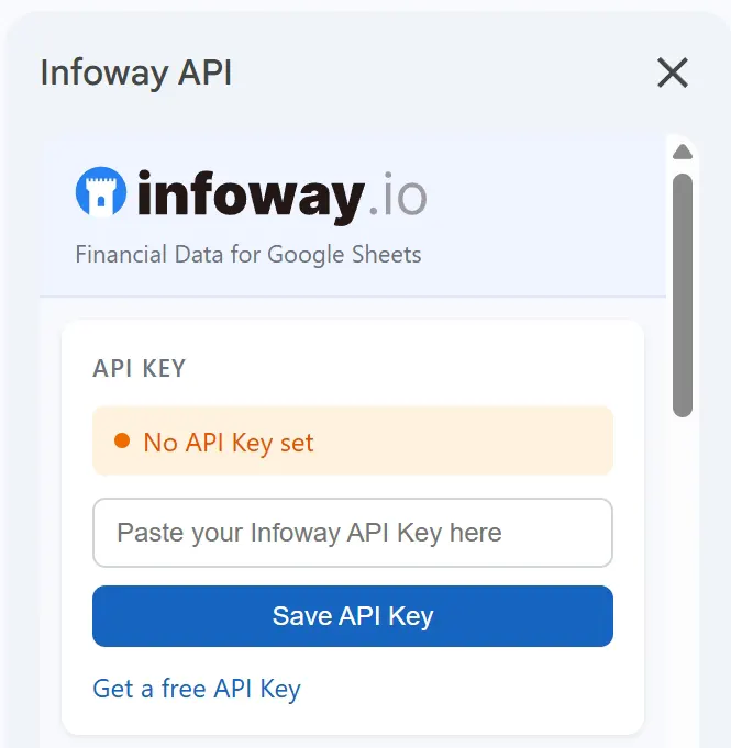 infoway api for google sheets panel